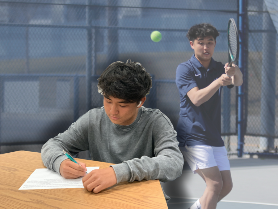 A double life | Tennis captain senior Evan Soema believes that while sports help him connect to his teammates, academics have always been more important. “I prioritize academics over sports because focusing on academics will give me a better future and career,” Soema said. “Sports are competitive, but I’ll continue to play in order to meet new people and exercise.”