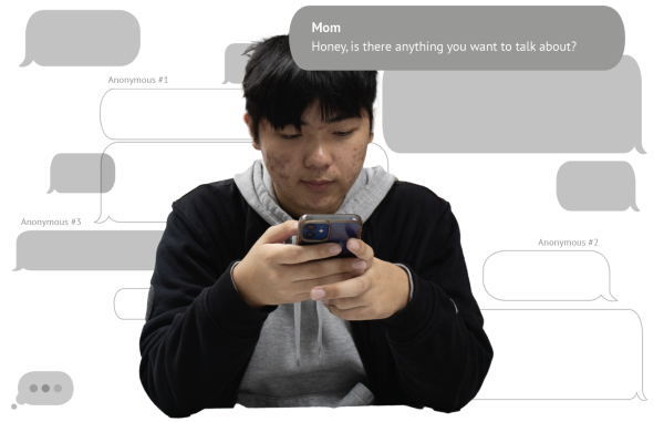 Junior David Kang asks anonymous users for advice while ignoring messages from family members. “I feel more comfortable talking to the Internet because no one knows who I am,” Kang said. “My parents put too much pressure on me, so it’s nice to be able to talk without anything expected from me.” 