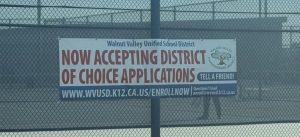 Banner of Walnut Unified School District accepting District of Choice students. 