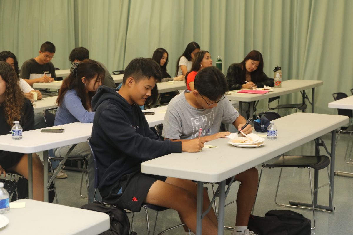 Students take notes at the first Student Think Tank meeting. 