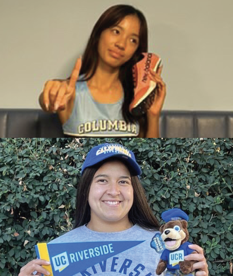 Seniors Lauren Chi (top) and Talisa Perez (bottom) tour campuses at Columbia University and U.C. Riverside respectively. 