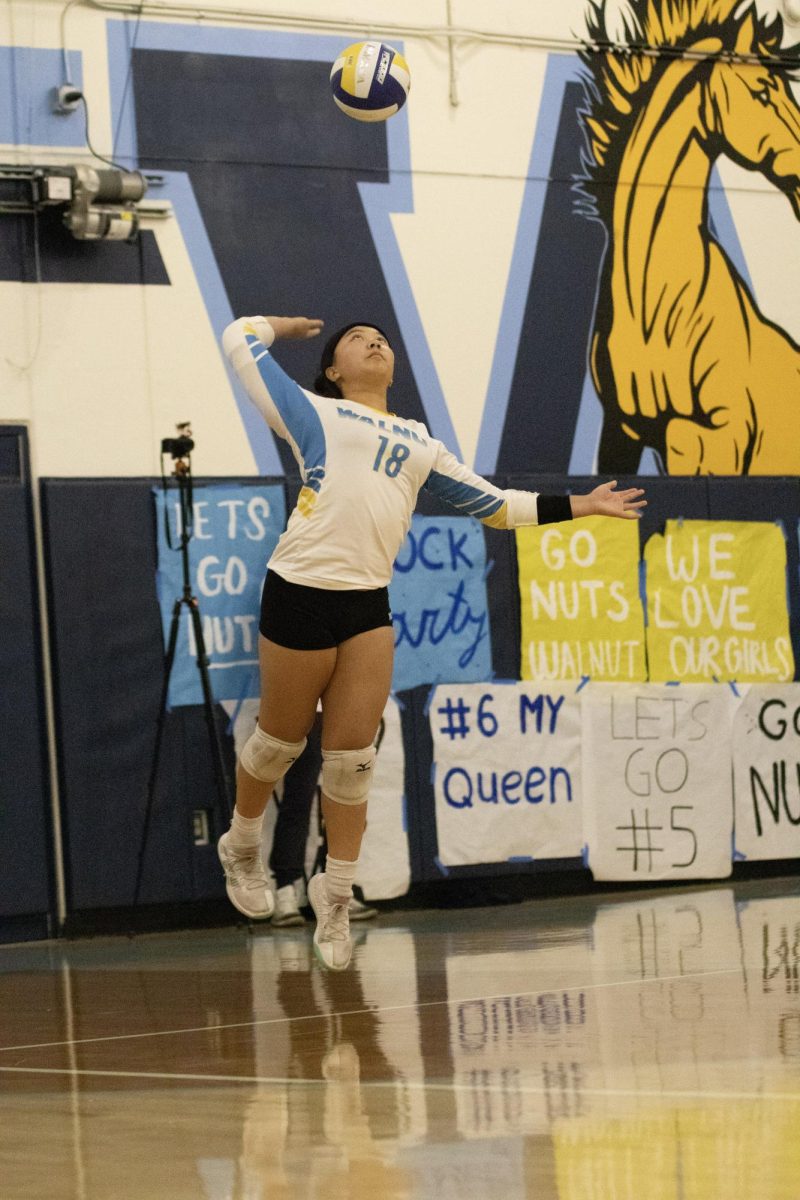 Setter and defensive specialist senior Angelynn Soong serves the ball against South Pasadena Nov. 19.