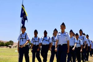Junior Sean Vu leads his group of Cadets in a march during the Pass in Review. This is a tradition similar to a graduation, where commanders inspect their troops, checking for discipline, uniforms and readiness.