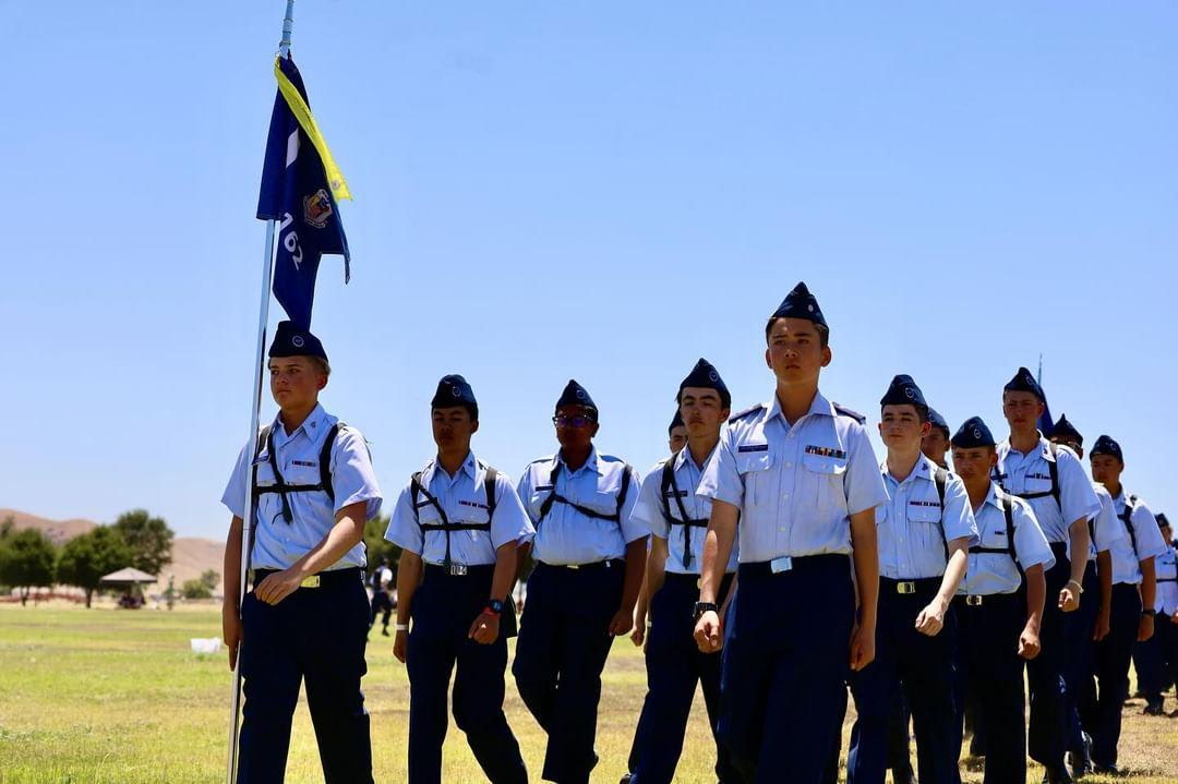 Junior Sean Vu leads his group of Cadets in a march during the Pass in Review. This is a tradition similar to a graduation, where commanders inspect their troops, checking for discipline, uniforms and readiness.