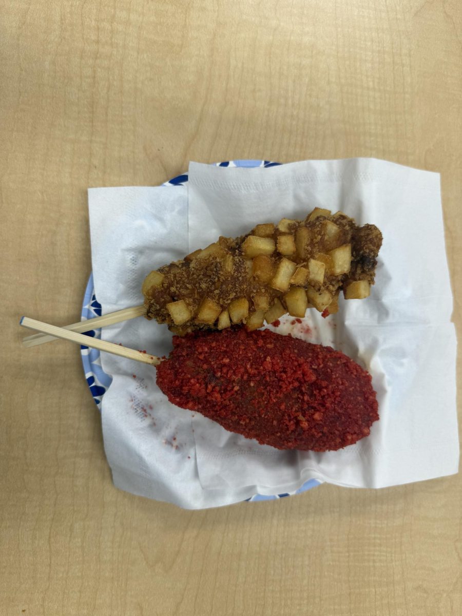 Corn dog craze | Featured above and on top is the Mochinut potato Korean corn
dog and below it is the Hot Cheetos Korean corn dog.