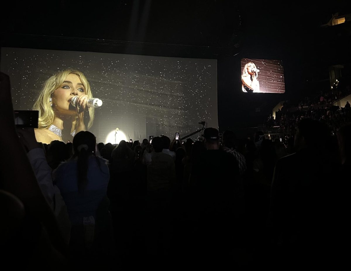 Above is Sabrina Carpenter performing "Dumb & Poetic" during her "Short n' Sweet" tour.