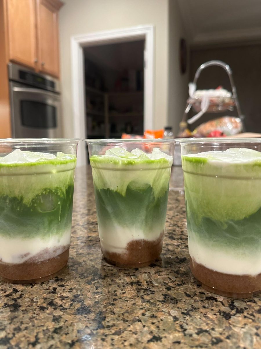 Pictured above is a banana bread flavored matcha, a fan favorite drink senior Savannah Huang sells for her business, Matchabysav.