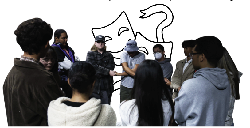 Behind the curtains | Advanced Drama huddles during their energy circle, typically done before their opening and closing night shows. “It brings together everyone’s energy to calm down. I feel connected with my castmates,” drama president senior Adrianne Lamparero said. 