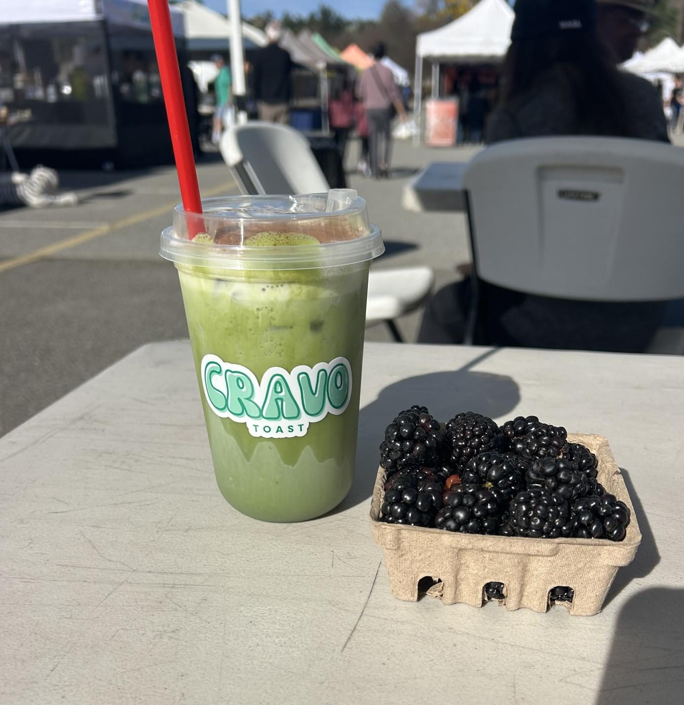 Farm fresh | Above is the Cinnamon Matcha and a carton of blackberries purchased from the Mt. SAC Farmers Market.