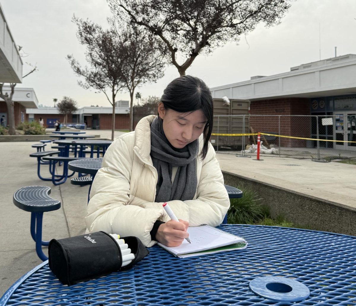 Painting with love | Advanced Art student junior Molly Chung draws in her notebook for class while expressing her creativity. “Friday is [usually] critique and Monday is figure drawing. It’s fun. When I get home, I set aside time specifically to draw,” Chung said. 