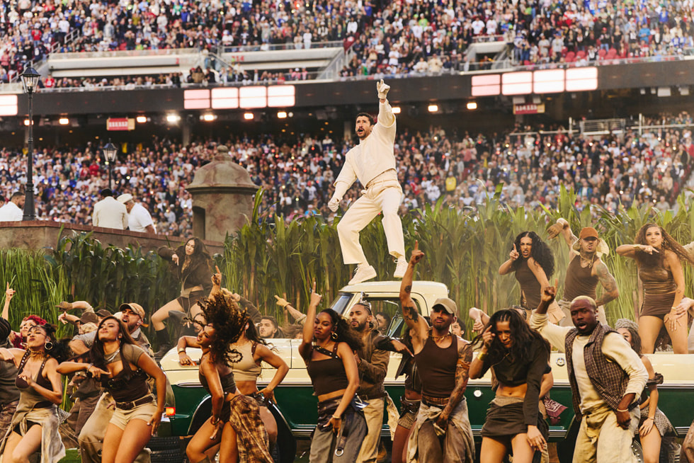 Bad Bunny performs at the Super Bowl Halftime show