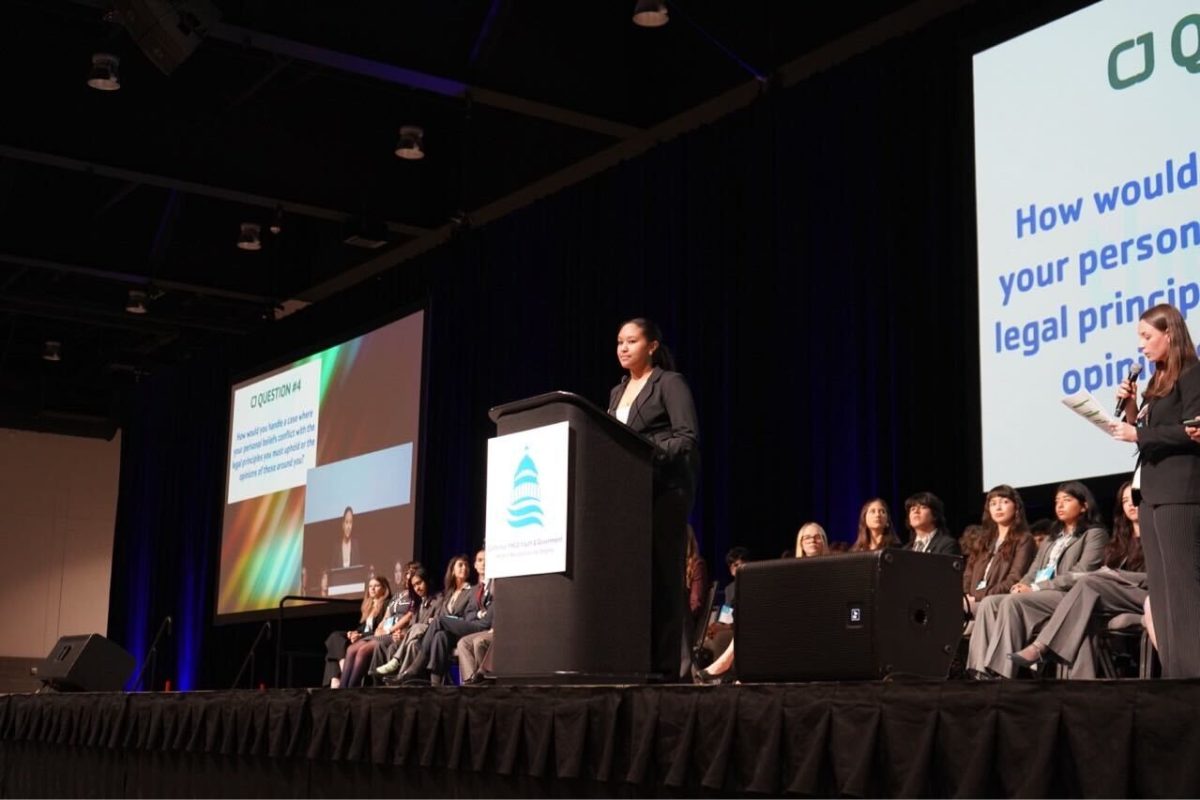 Junior Abigail Tesfaye delivers a speech as a part of her campaign for California YMCA youth and government program’s 79th Chief Justice. (Photo courtesy of Abigail Tesfaye)