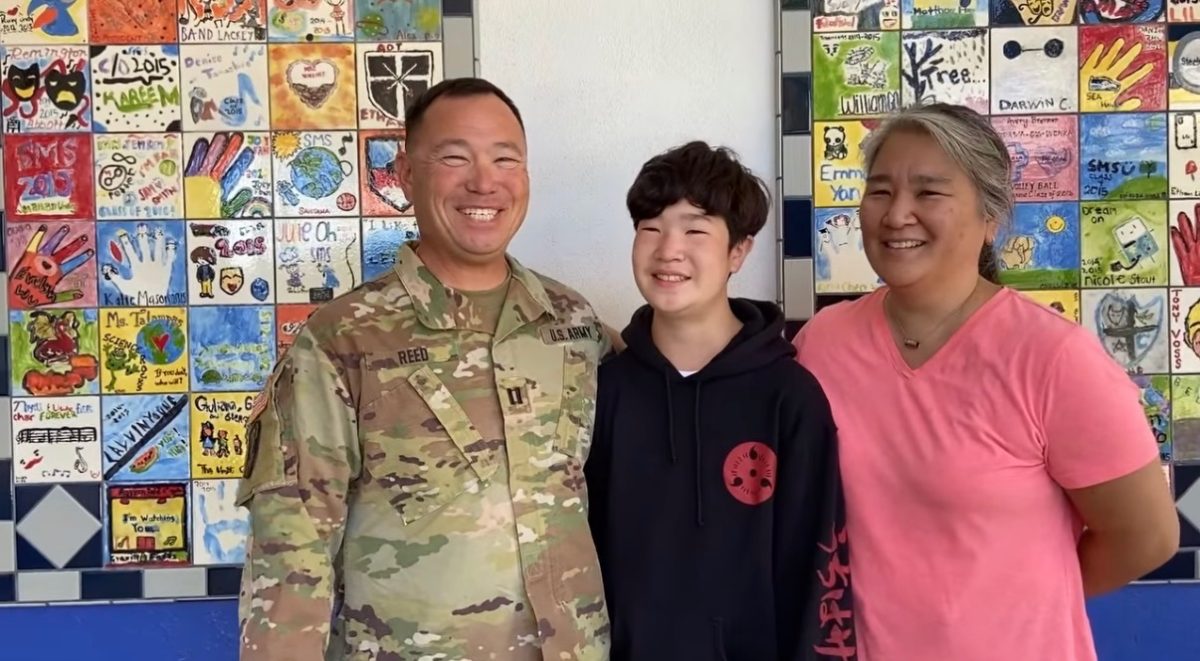 Hunter is surprised by his father’s return at Suznanne Middle School. “I wasn’t expecting him to [surprise me]. He just showed up and I was surprised,” Hunter said. 