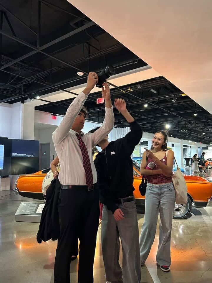 Students film the reel at the Petersen Automotive Museum. (Photo courtesy of Arvin Chau)