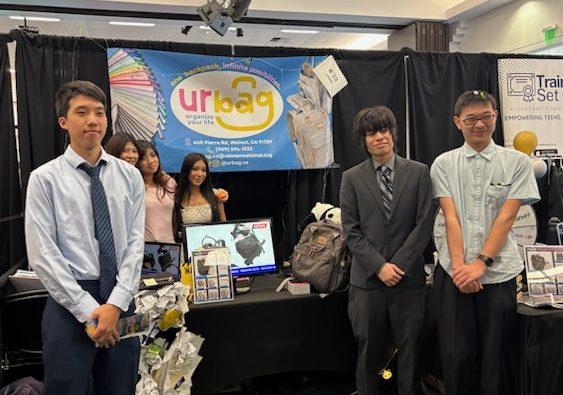 CTE students and urbag virtual company employees present their booth during a Virtual Enterprise competition and field trip. (Photo courtesy of Lailah Gallegos)