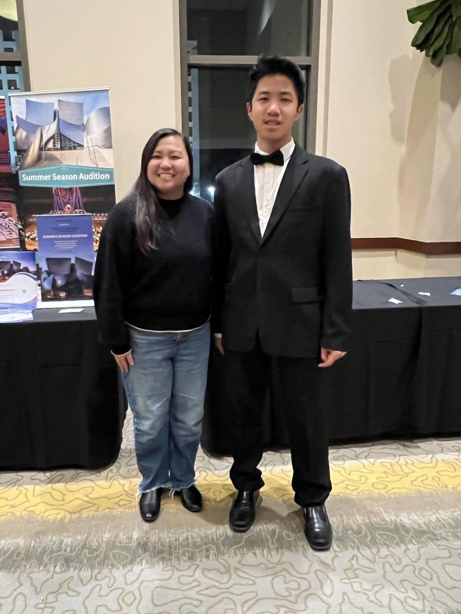 Jonathan Huang with Katie Takahashi after the Southern California School Band & Orchestra Association Symphony concert. 