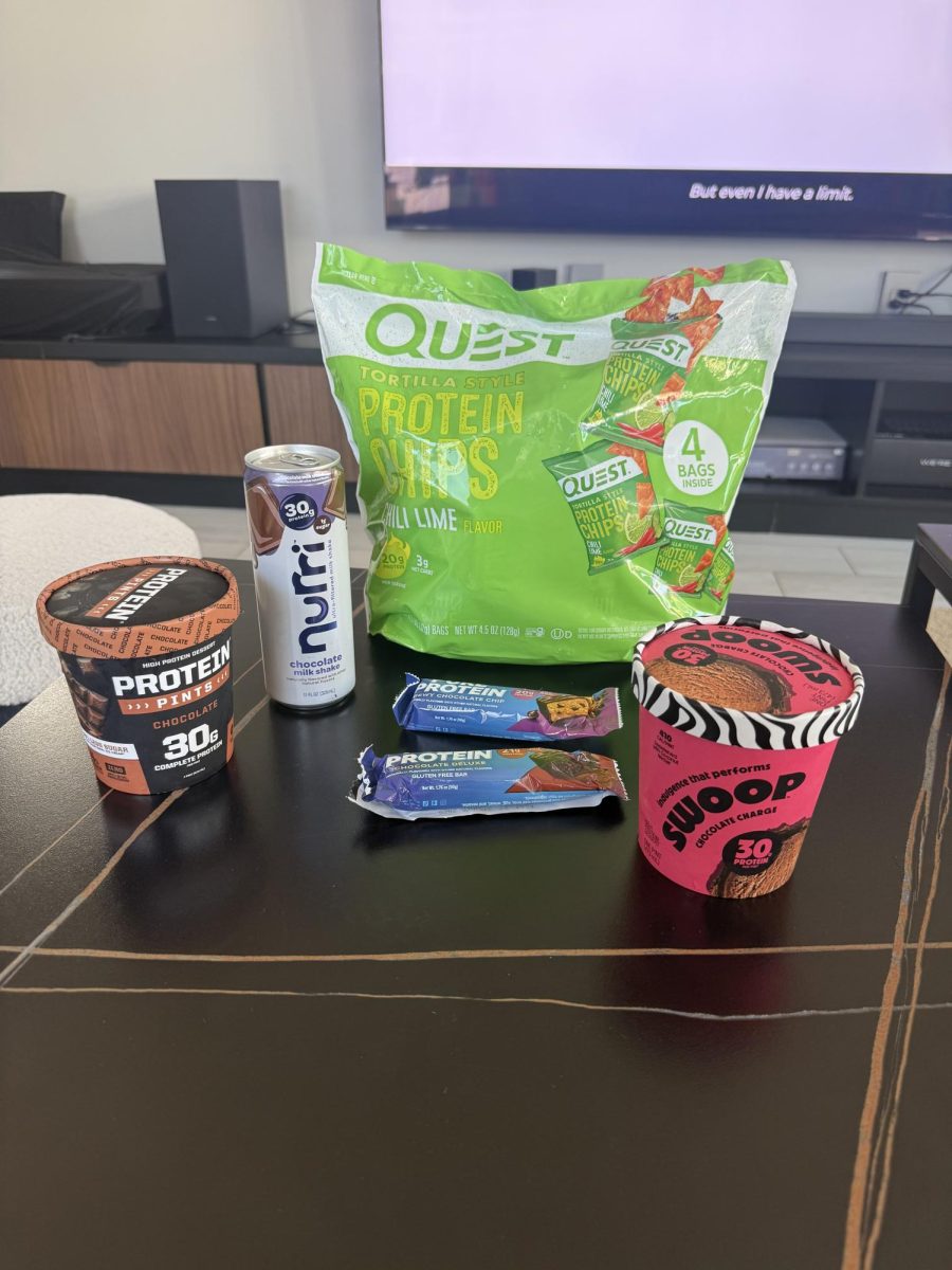 Pick your protein | Left to right: Protein Pints chocolate ice cream, Nurri chocolate protein shake, Quest protein chips (middle top), Pure Protein bars (middle bottom) and Swoop protein ice cream can be found at Target or Costco. 